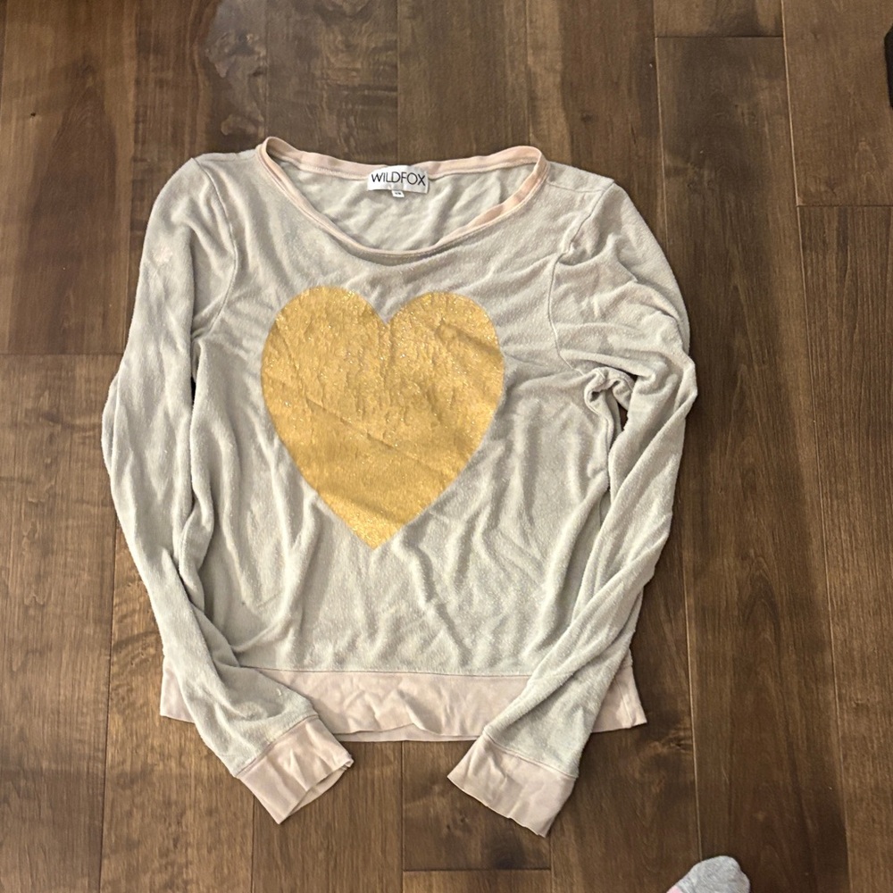 Wildfox Cream Sweatshirt with Gold Heart